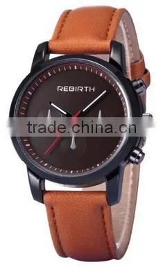 Engraved Logo Quartz Stainless Steel Back Leather Strap Men's Vogue Business Watch photo-3