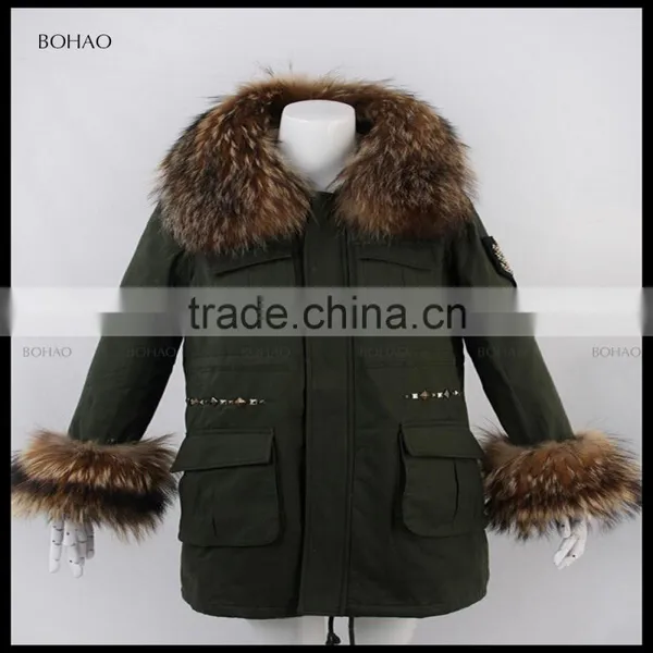 Trade Assurance New Latest Lamb Fur Coat With Raccoon Collar and Sleeves
