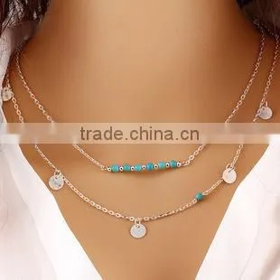 2016 Lateste Design Turquoise Beads Gold Layer Pendant Necklace Jewelry photo-2