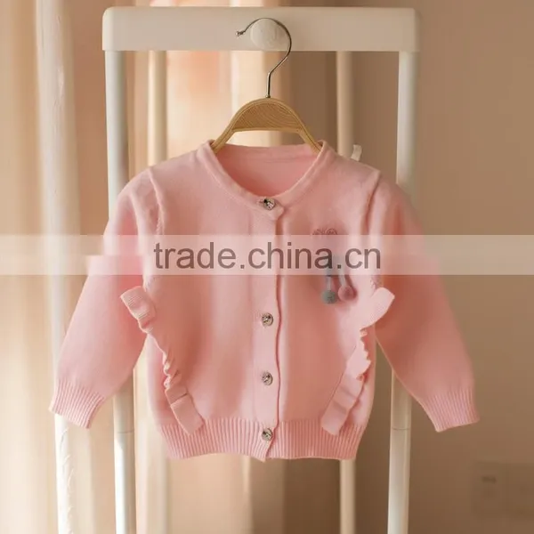 S32900W Children Clothing for Cute Kids Girls Pink Lace Cotton Long Sleeve Ruffle Knitting Cardigan photo-3
