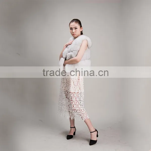 Myfur More Than Trade Women's Fox Fur Vest With White Design photo-3