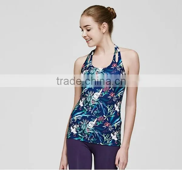 Women Summer Digital Prints Vest Strap Tie Fitness Tops Sports Custom Tank Top photo-3