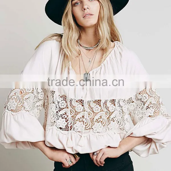 OEM Women Fashion Lace Blouse Long Sleeve Casual Women Blouse