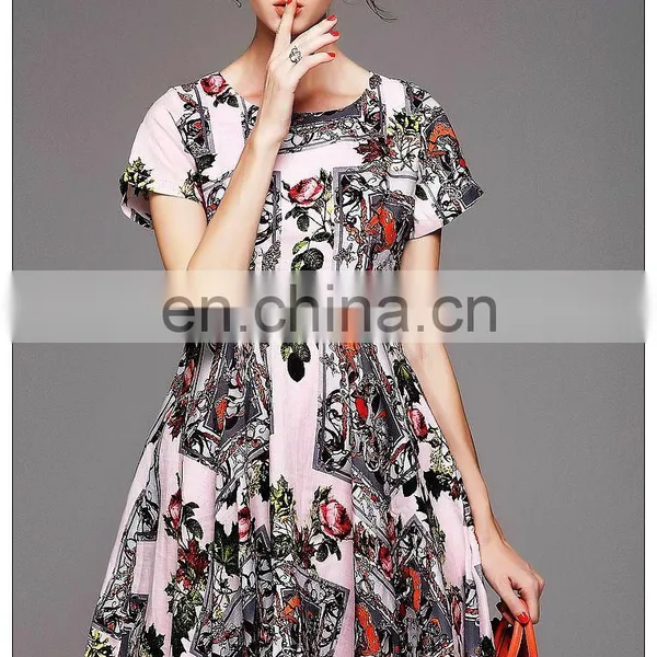 High Quality Short Sleeve Rayon Cute Print Dress for 2016 Summer photo-3
