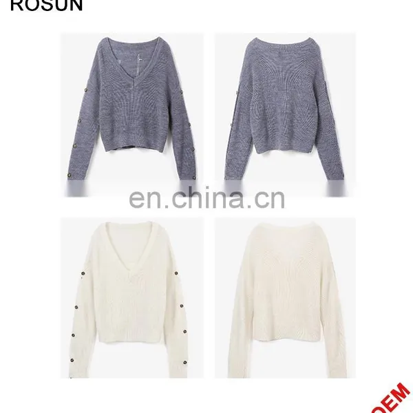 Girl Long Sleeves With Buttons Knit Pullover Sweater photo-5