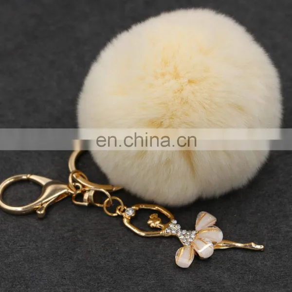 Cute Rabbit Fur Key Chain Pom Pom Car Key Ring Crystal Bag Decoration photo-5