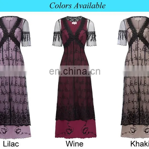 Belle Poque Sexy Women's Retro Vintage Half Sleeve V-Neck Lace Victorian Style Dress BP000247-3 photo-6
