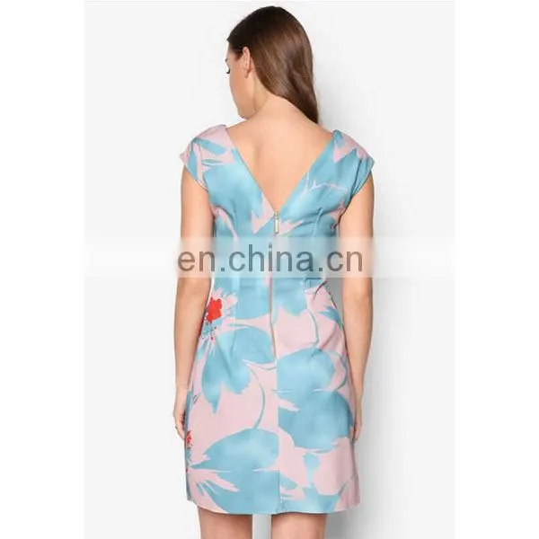 Latest Women Clothing High Quality Cap Sleeve Print Side Ruched Dresses for Women photo-4