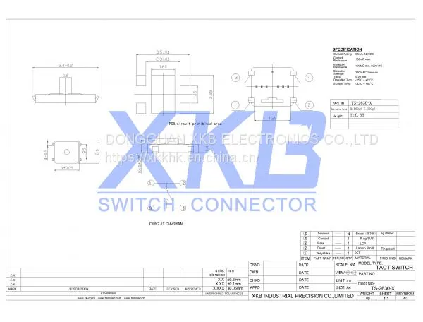 China XKB TS-2630-X 2.6X3.0 Waterproof Earphone Wire Controlled Tact Switch photo-2
