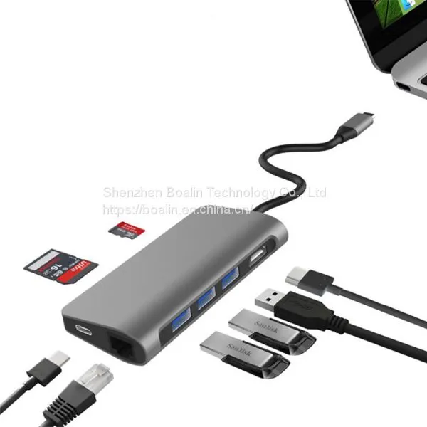 BL-U603 TYPE-C TO USB3.0x3+HDMI+RJ45+PD+SD/TF HUB 8 in 1 photo-2