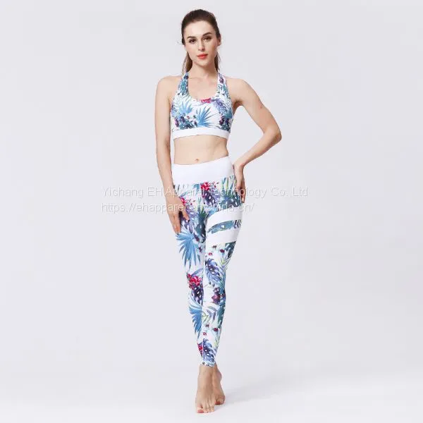 3D Print Sports Yoga Bra High Elastic Seamless Fashion Anti Cellulite Leggings Set photo-4
