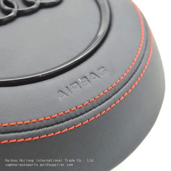 For Audi A4 B8 Leather Steering Wheel Airbag Cover Trim Cover White/Black/Red Stitching photo-4