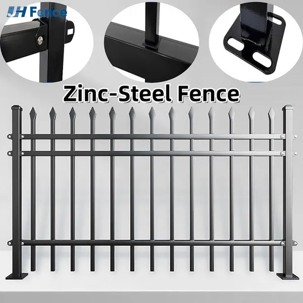 Modern Steel Garden Fence Galvanized Steel Picket 6'x8' Black Wrought Iron Fence Panels photo-3
