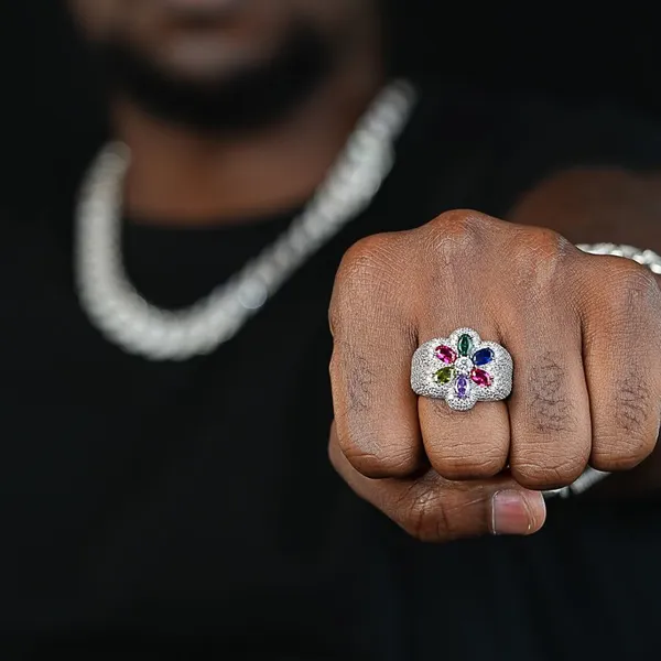 Shining Star Jewelry Mens Flower Rings 925 Sterling Silver Colorful Ring Jewelry photo-2