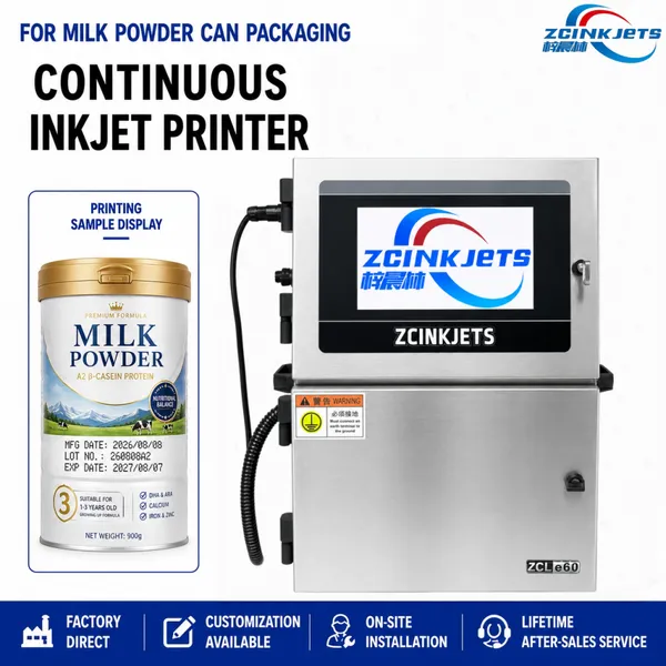 Industrial CIJ Inkjet Printer for Milk Powder Cans Metal Tins and Dairy Packaging