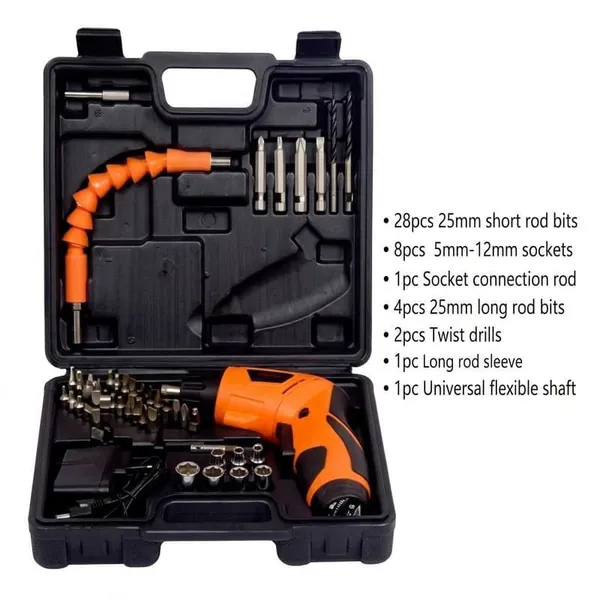 3.6V 2‑in‑1 Pistol & Straight Handle Cordless Electric Screwdriver Set, 45‑Piece DIY Tool Kit With Built‑in Flashlight, Flexible Shaft