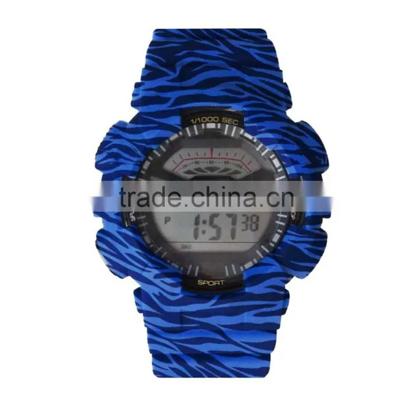 LP1331 Blue PU Multifunction Digital LCD Display Printing Graphic Pattarn Set Digital Wrist G Watch photo-4