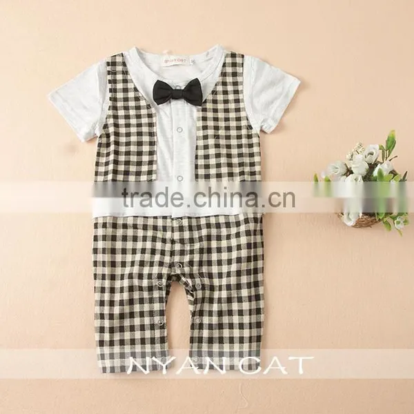 2016 Summer Baby Boy Handsome Modeling Fake Vest Kids Boy Tie Bow Baby Romper Children Boy Junpsuits photo-2