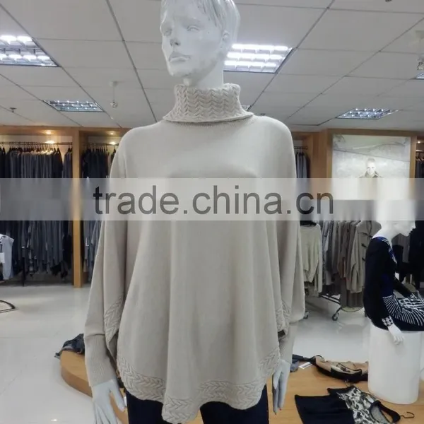 Women Crew Neck Turtle Neck Long Sleeve Jersey Knit Grey/white Pullover Garment 2016 Fall/winter Viscose/nylon/wool