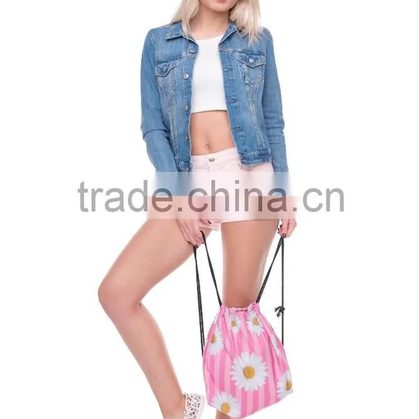 High Quality 3D Printed Daisy Pink Strips Large Drawstring Bag Backpack photo-3