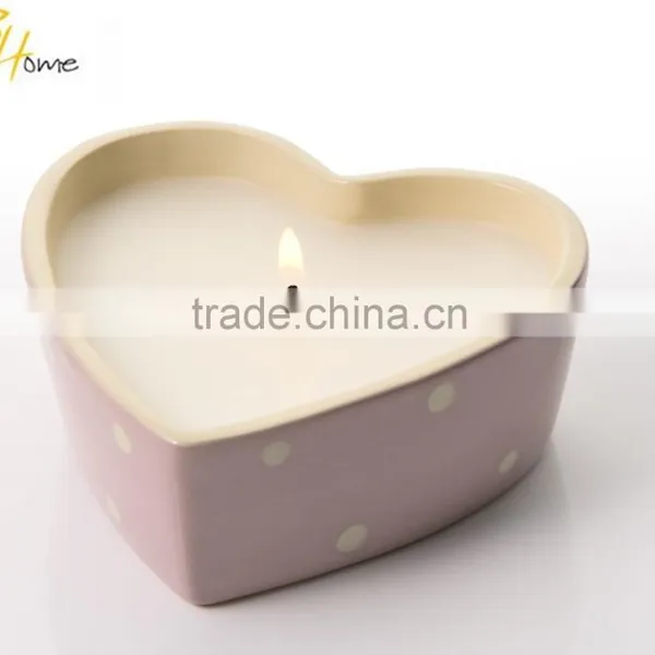 Scented Candle in Ceramic Jar/ Heart Shape Scented Candle/ Heart Shape Candle/ Soy Wax