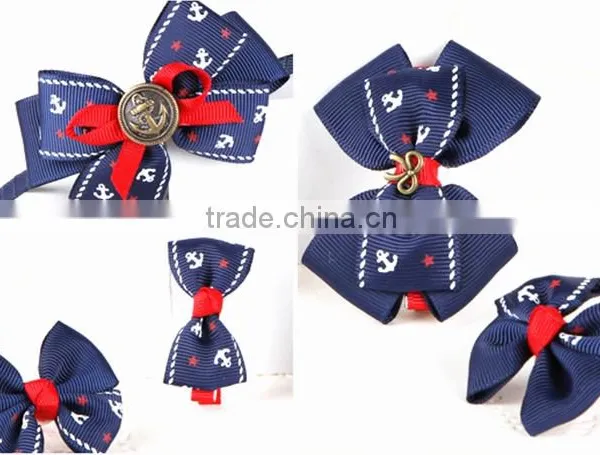 Nautical Anchor Printed Navy Blue Grosgrain Ribbon for Hair Bow, Packing, Decoration photo-4