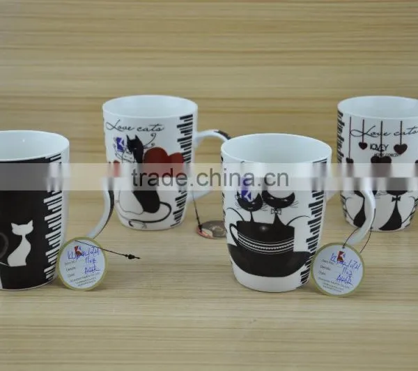11OZ Lovely Cat Design Full Decal Print Coffee Cups, Shiny Surface New Bone China Mug, KL5004-10720 photo-2