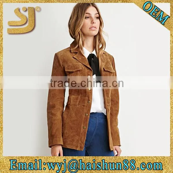 Woman Suede Leather Jacket Brown Color photo-2