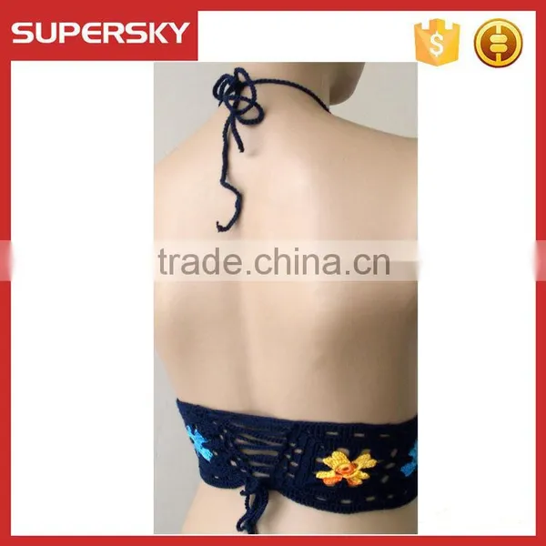 C793 Crochet Bikini Top Open Hot Sex Girl Photo Hand Crochet Backless White Bikini Top photo-3
