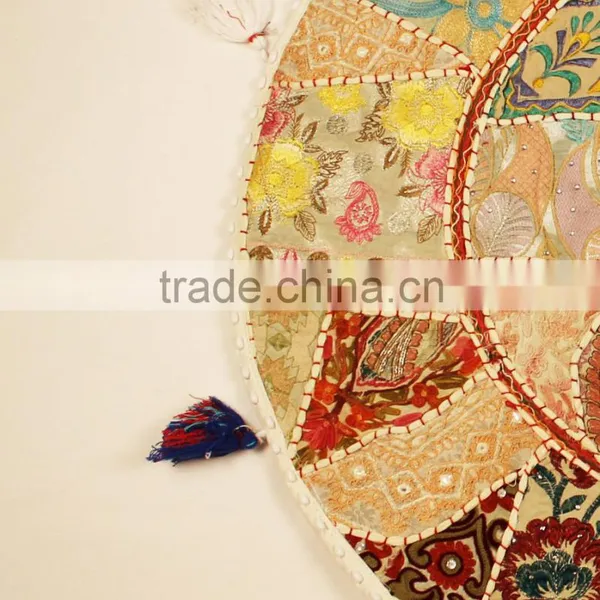 White Beige Round Cushions Indian Meditation Floor Pillows Decorative Table Cloth and Mats photo-4