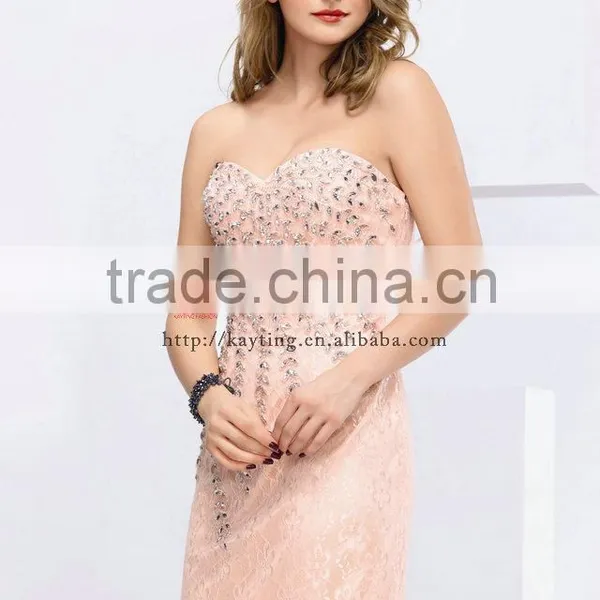 Sexy off Shoulder Beaded Lace Knee-length Pink Girls Pictures Sexy photo-2