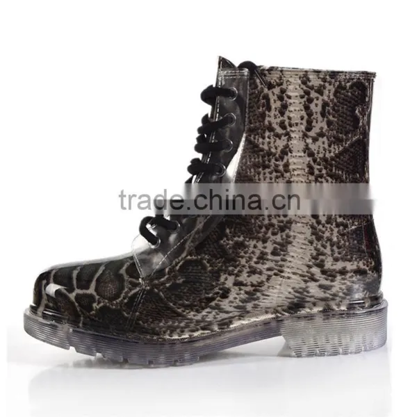 Lace-Up Women's PVC Rain Boots Water Resistant Rain Shoes Snake Skin Printed Waterproof Ladies Galoshes photo-2