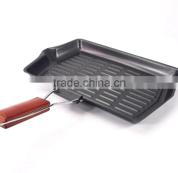 Steak BBQ Grill Pan With Foldable Wooden Handle photo-3