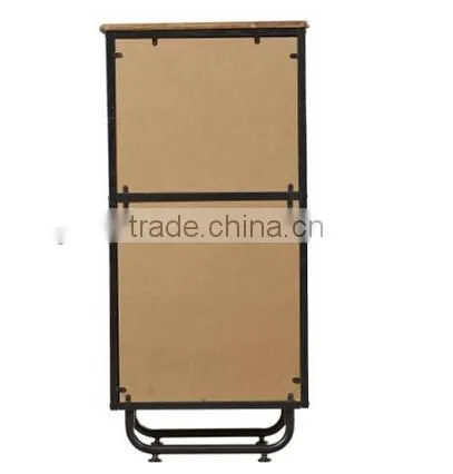 Industrial Metal Frame Wood Top Bookcase With Fluted Doors photo-3