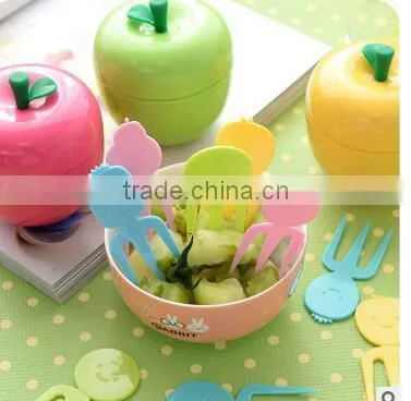 CY046 Apple Shape Plastic Fruit Forks Set With Stand Container Dessert Salad Forks for Kitchen Table Accessories photo-2