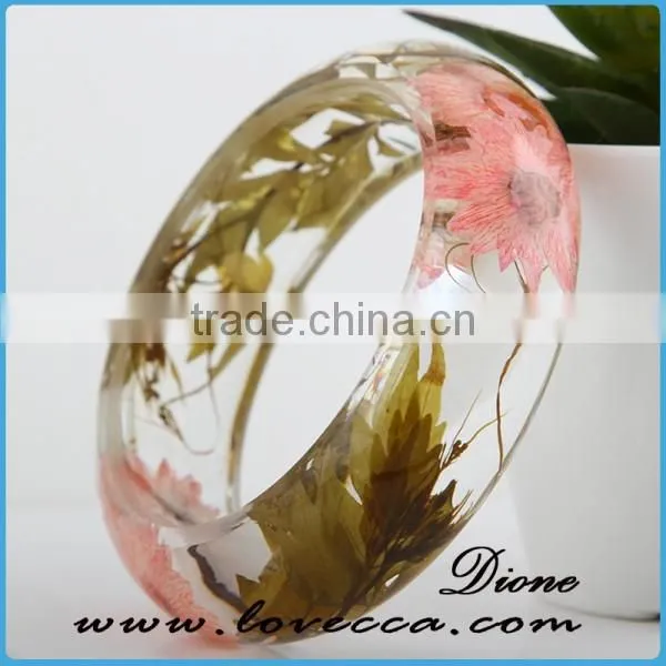Europe Style Handmade High-bright Pressed Real Dried Flower Clear Resin Bangle Bracelet photo-6