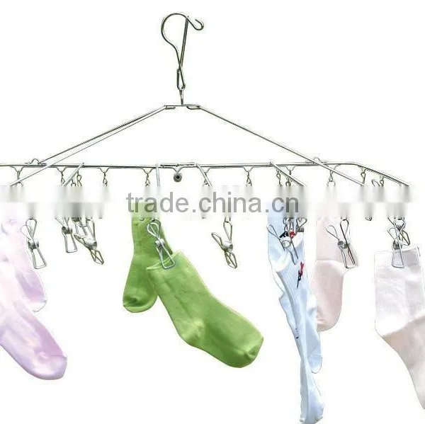 Stainless Steel Metal Clothes Hanger Socks Hanger Folding Drying Rack Hanger photo-4