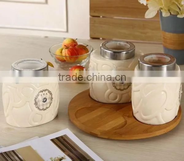 Ceramic Canister Set With Tray photo-2
