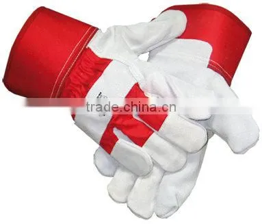 Cow Split Canadian Red Cotton Drill Back Leather Mining Gloves photo-2