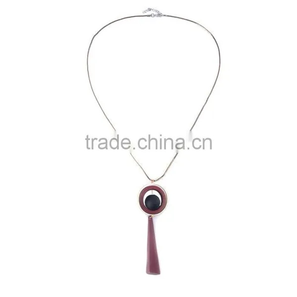 Chunky Bead Ball Wood Hoop Gold Hoop Rubber Strip Pendant Necklace Long Geometric Necklace photo-2