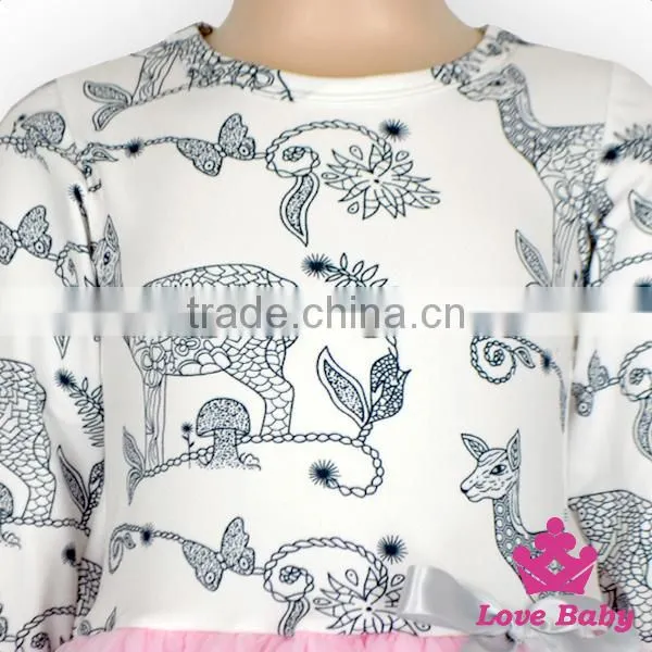 Romantic Spring Children Clothing Frock Design Long Sleeve Pattern Printed Baby Girl Pink Tutu Princess Dress photo-4