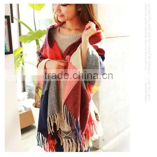 Hot Sales Different Colors Choice Fashion Design Fake Cashmere Plaid Pattern Design Scarf With Tassel Warm Fashion Scarf photo-2