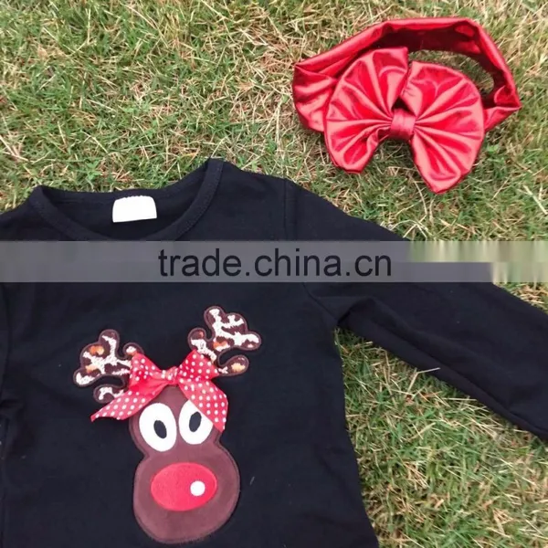 Full Stock Reindeer Long Sleeve Christmas Top X-mas Design Red Sequin Dress Girls Party Dress With Matching Accessory Set photo-4