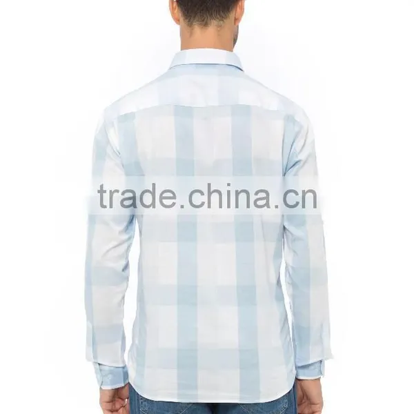 Blue Check Skinny Long Sleeve Buttoned Mens Casual Shirt photo-2