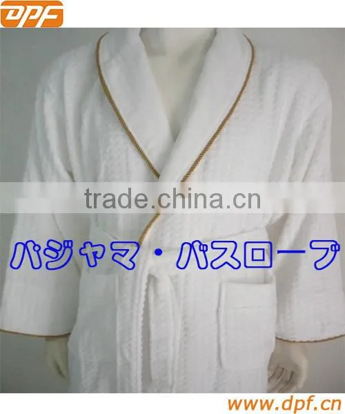 Mature Women Sexy Golden Piping Waffle Hotel Bathrobe