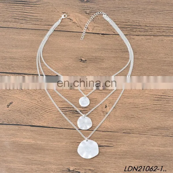 Three Layers Worn Silver/ Gold Oxide Disc Necklaces photo-2