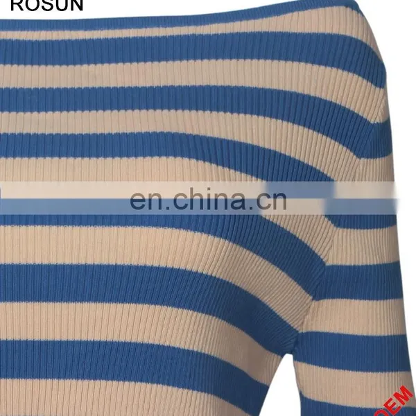 Women's Flare Sleeves Strips Long Knit Skirt Suits photo-4