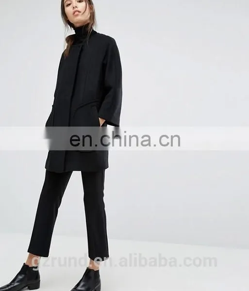 Autumn Winter Hot Sale Black Cool Fashion Women Coat, French Connection Harbour Cocoon Coat photo-2