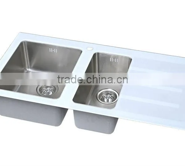 Tempered Glass Kitchen Sink With Handmade Stainless Steel Sink