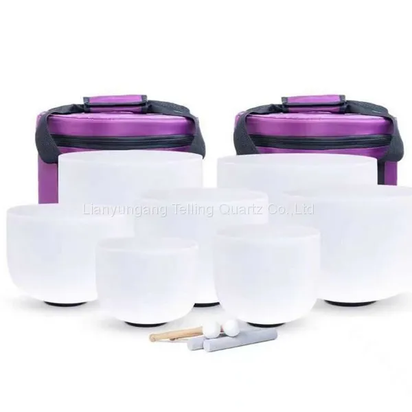 Meditation Therapy Chakra Quartz Glass Crucible Singing Bowl Set photo-5